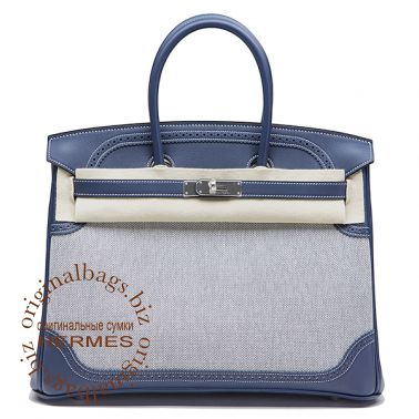 Hermes Birkin 35 Ghillies Blue de Prusse/Toile H