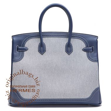 Hermes Birkin 35 Ghillies Blue de Prusse/Toile H