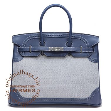 Hermes Birkin 35 Ghillies Blue de Prusse/Toile H
