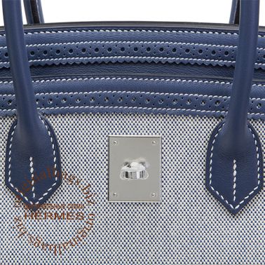 Hermes Birkin 35 Ghillies Blue de Prusse/Toile H