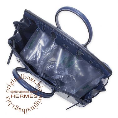 Hermes Birkin 35 Ghillies Blue de Prusse/Toile H