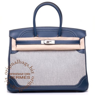 Hermes Birkin 35 Ghillies Blue de Prusse/Toile H