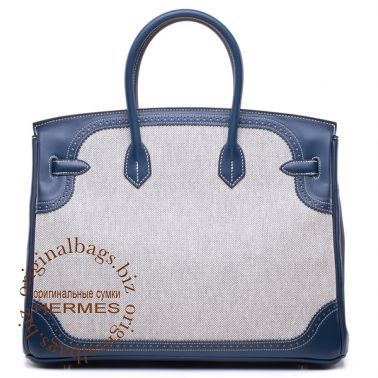 Hermes Birkin 35 Ghillies Blue de Prusse/Toile H