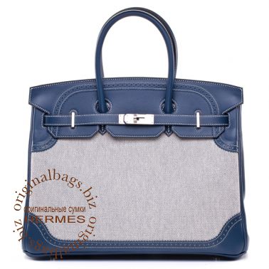 Hermes Birkin 35 Ghillies Blue de Prusse/Toile H