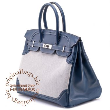 Hermes Birkin 35 Ghillies Blue de Prusse/Toile H