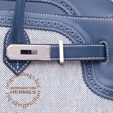 Hermes Birkin 35 Ghillies Blue de Prusse/Toile H
