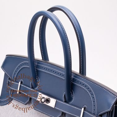 Hermes Birkin 35 Ghillies Blue de Prusse/Toile H