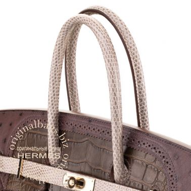 Hermes Birkin 35 Ghillies Gris Elephant/Marron Fonce/Ficelle