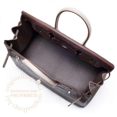 Hermes Birkin 35 Ghillies Gris Elephant/Marron Fonce/Ficelle