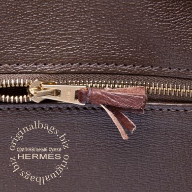 Hermes Birkin 35 Ghillies Gris Elephant/Marron Fonce/Ficelle