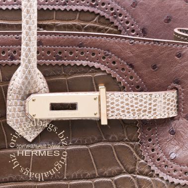 Hermes Birkin 35 Ghillies Gris Elephant/Marron Fonce/Ficelle