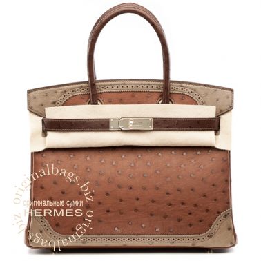 Hermes Birkin 30 Ghillies Etrusque/ Mousse/ Marron Fonce