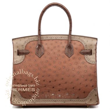 Hermes Birkin 30 Ghillies Etrusque/ Mousse/ Marron Fonce