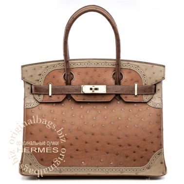 Hermes Birkin 30 Ghillies Etrusque/ Mousse/ Marron Fonce