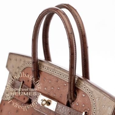 Hermes Birkin 30 Ghillies Etrusque/ Mousse/ Marron Fonce